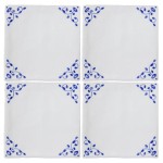 Ornamental corner motif on Contemporary Classics Chalk White in Rosalind blue