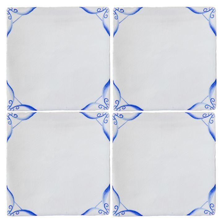 Floral corner motif on Contemporary Classics Chalk White in Rosalind blue