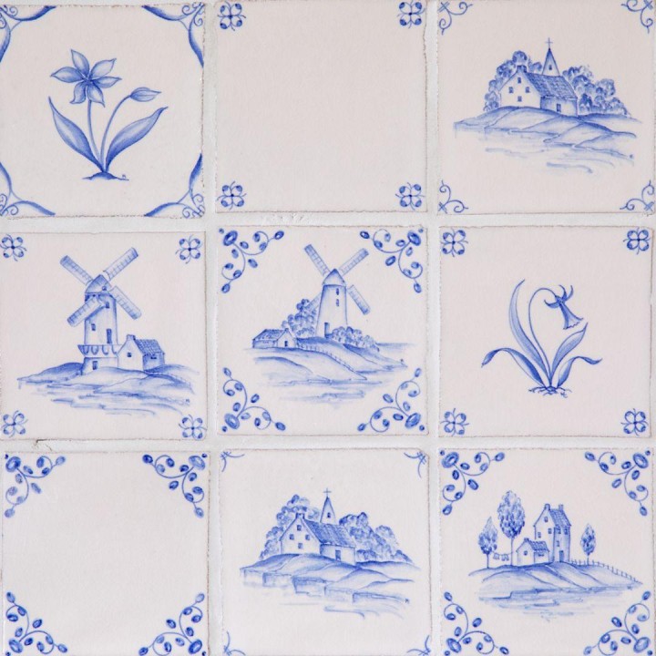 Classic Delft rustic Chalk White wall tiles in Rosalind Blue close up tiles