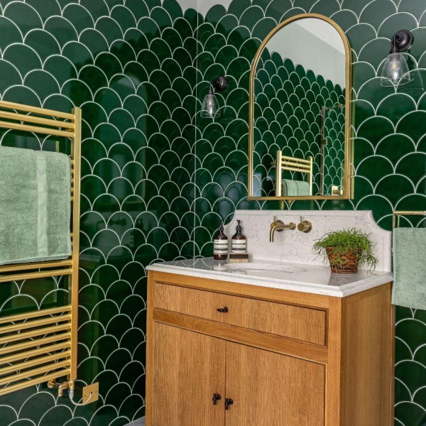 Soho So Emerald green scallops in a bathroom by Otta Design