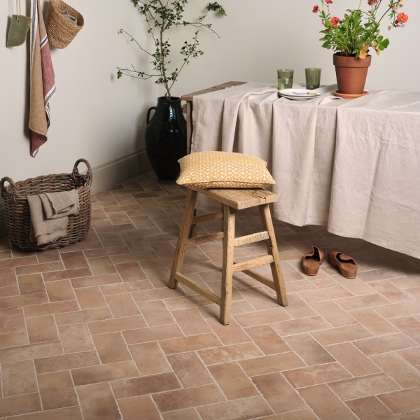 Small brick terracotta-effect porcelain floor tiles