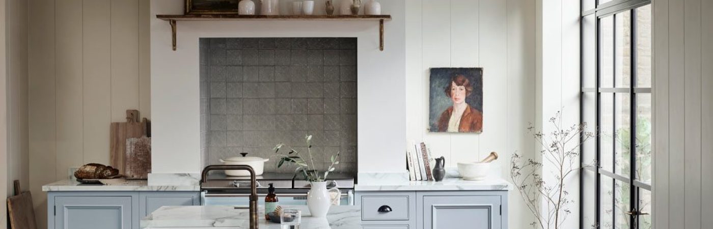 Tiles that complement a blue kitchen