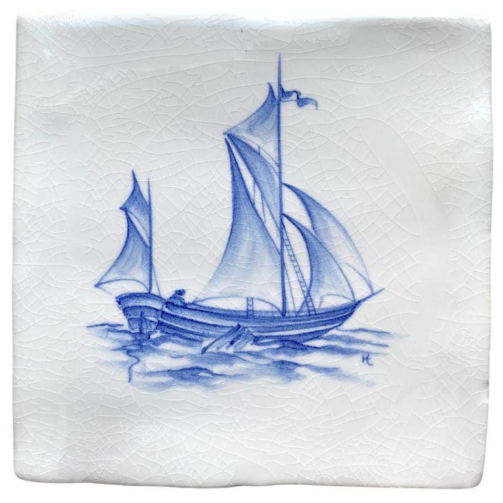 Sailing Boat - 13x13cm Crackle Glaze, product variant image
