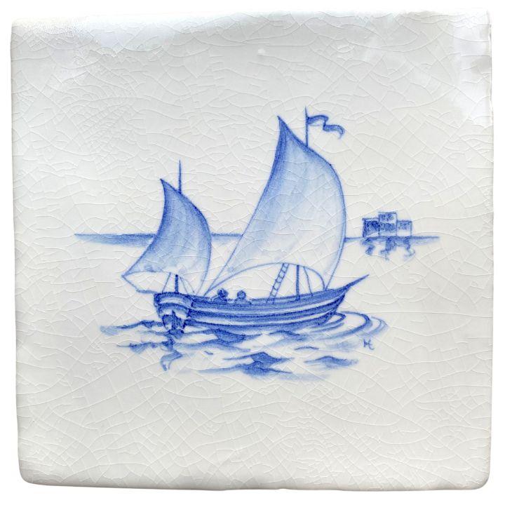 Ketch Boat - 13 x 13cm Crackle Glaze, product variant image