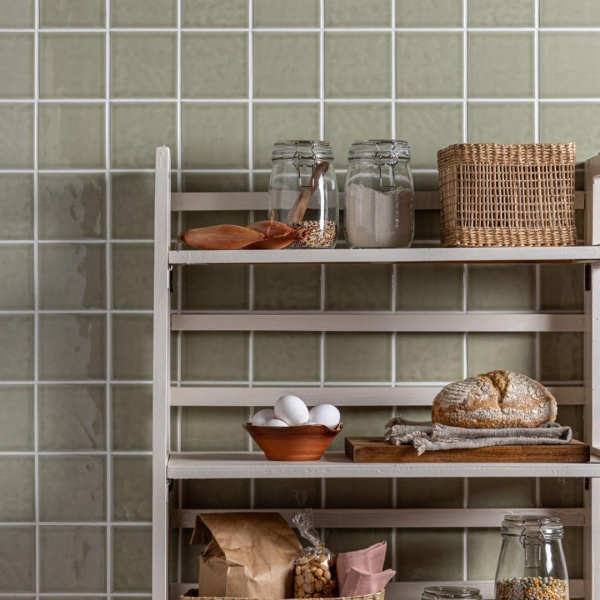 Chroma Lichen green pantry wall tiles