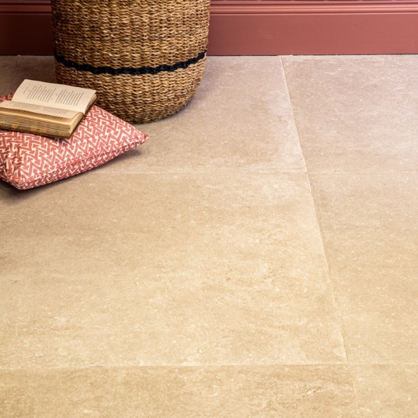 Soft square stone effect porcelain flooring