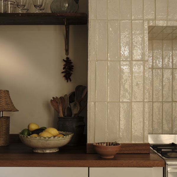 Skinny brick tiles stacked vertically in a beautiful autumnal kitchen