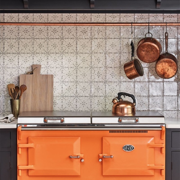 Hand painted tiles above range cooker