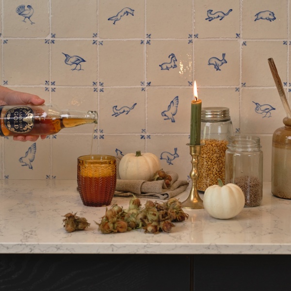 Beautiful autumnal kitchen with hand painted tiles